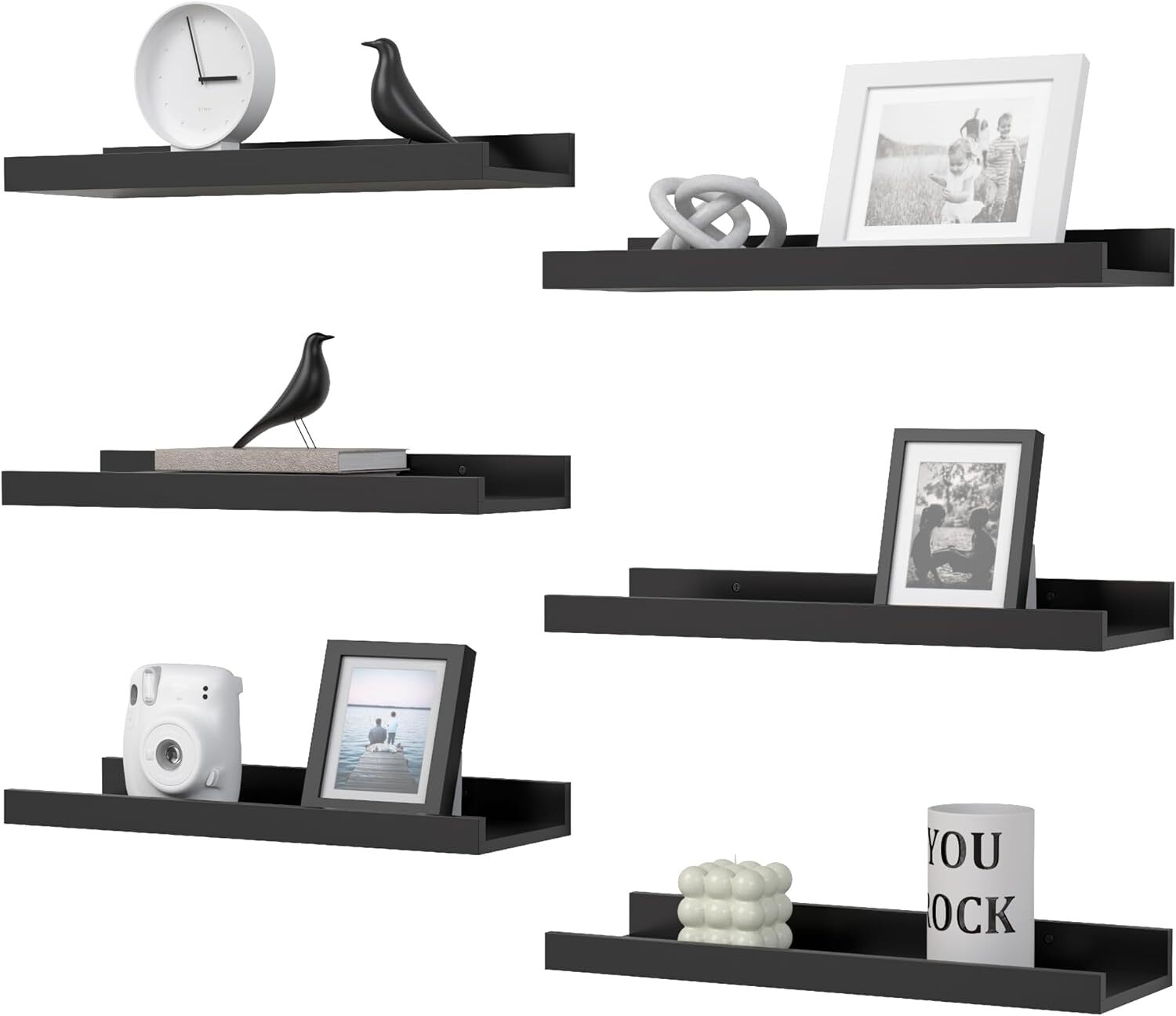 6 Pack Floating Wall Shelves,Wood Wall Mounted Storage Organizer for Decoration