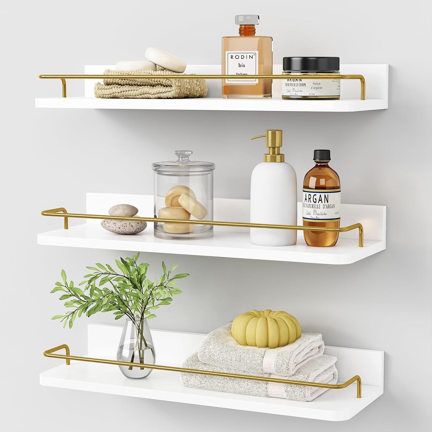 Gold Floating Shelves Bathroom Wall Decor Toilet Storage Shelves Set of 3 17