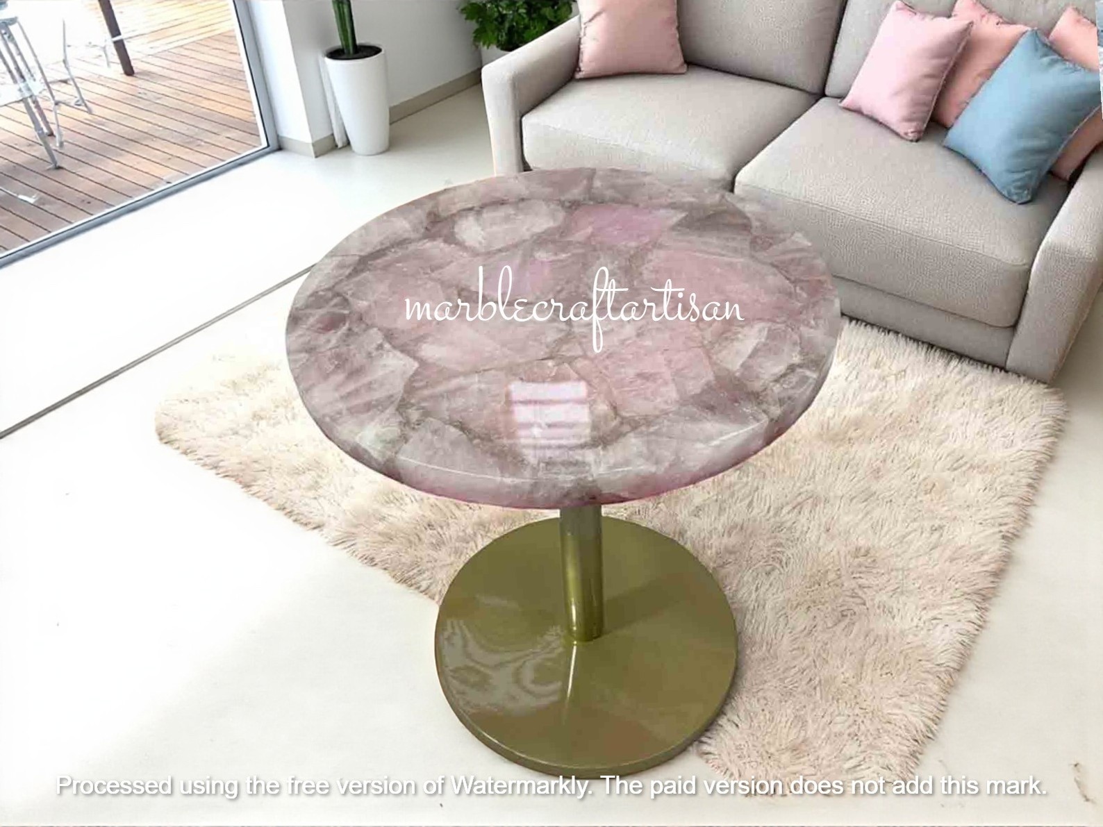 Rose Quartz Stone Coffee Table Top Healing Gemstone Custom Office Table Decors