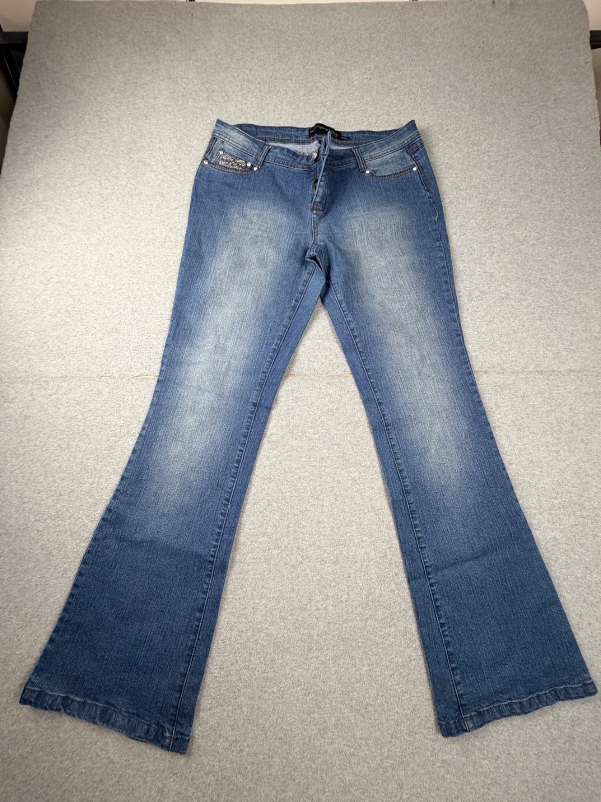Y2K Twentyone Black Rue21 Flare Jeans Women Blue Distressed  Sz 11/12R