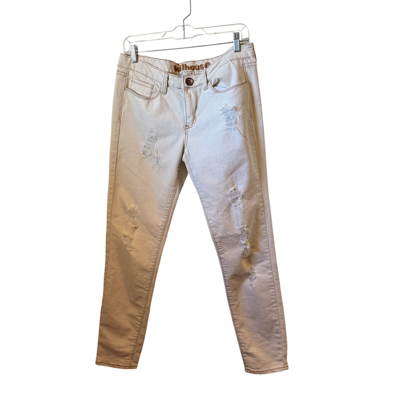 Dollhouse Women's Distressed Denim Jeans, Size 11, Beige, Casual Trendy Fashion