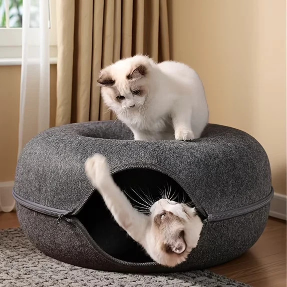 Cat Cave Tunnel Bed XL 24x24x11 Donut Bed Indoor Cats Gray Dark Gray