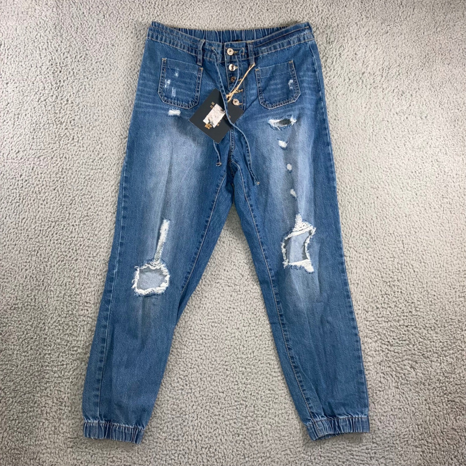 Women Denim Joggers 13/30 High Rise Distressed Y2K Hip Hop Fashion Trendy