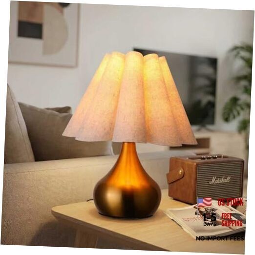 Small Table Lamp Pleated Table Lamp Fabric Shade Desk Lamp Gold Base Mini FLOOR
