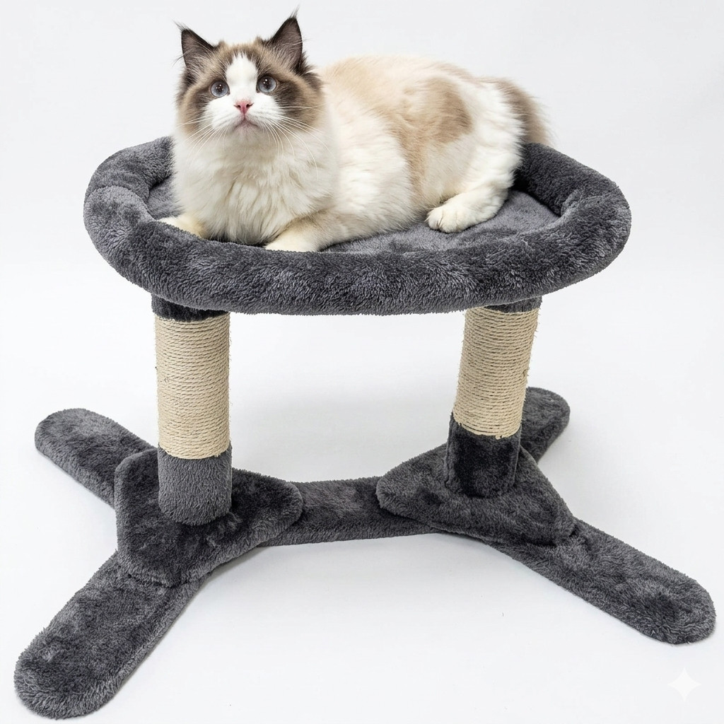 Elevated Cat Bed with Scratching Posts Cat Perch Cushion Lounger Gray
