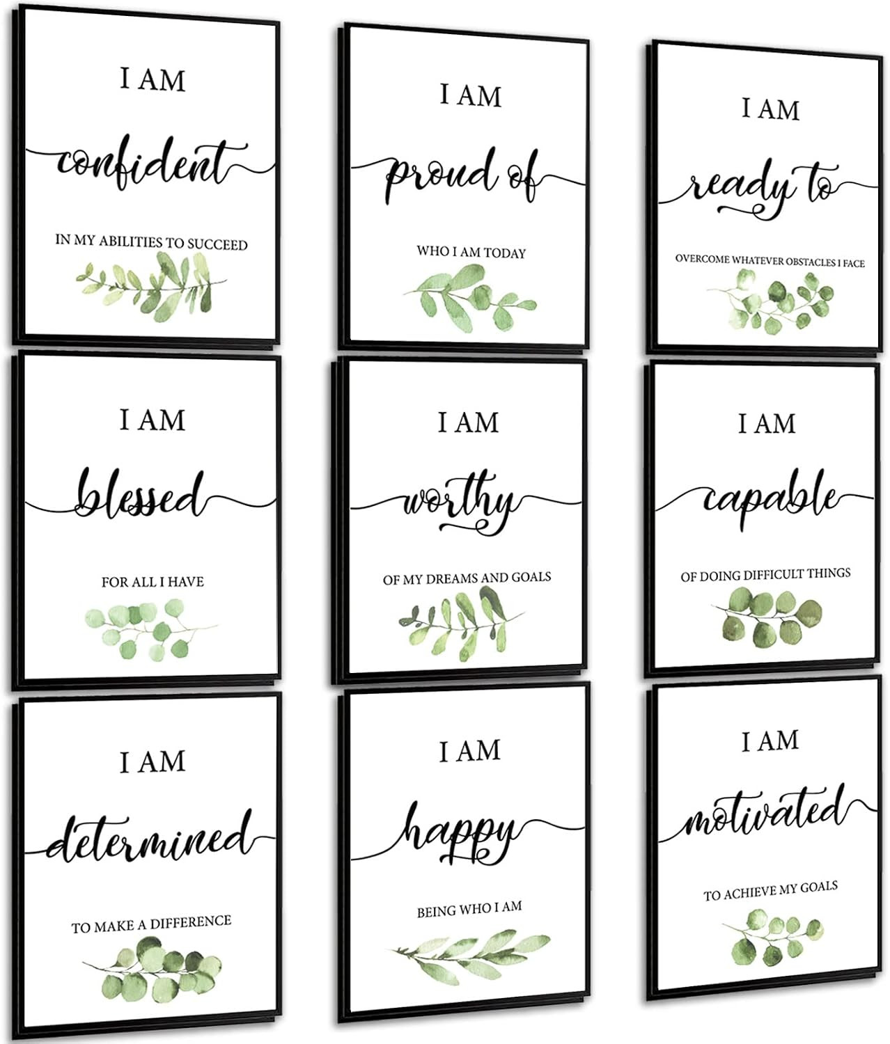 9 Pcs Inspirational Wall Art Greenery Affirmations Paper Wall Arts