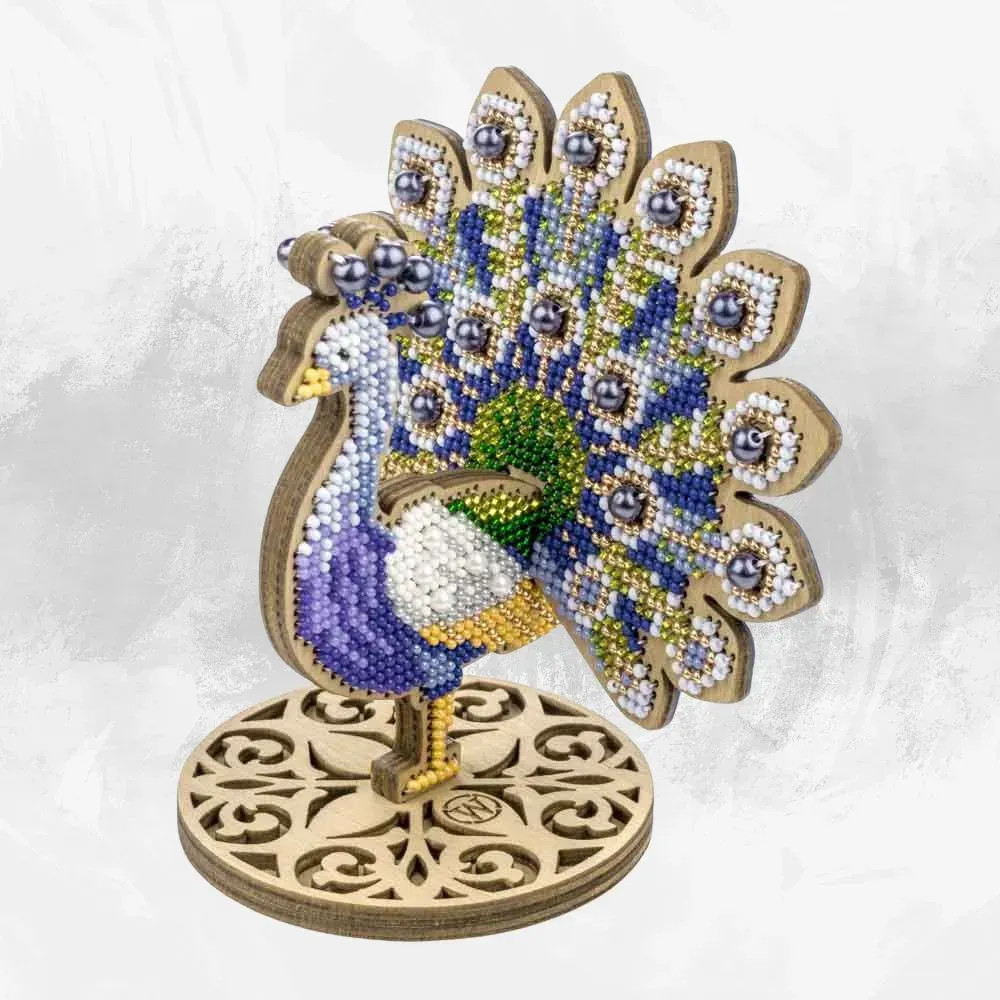 DIY Wooden Bead Embroidery Kit – “Ornate Peacock” unique gift