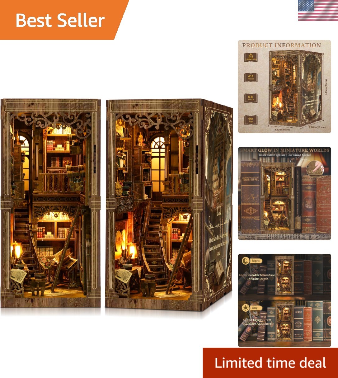 Charming Ancient Book Nook Kit with LED Lighting - A Unique Gift for Crafters