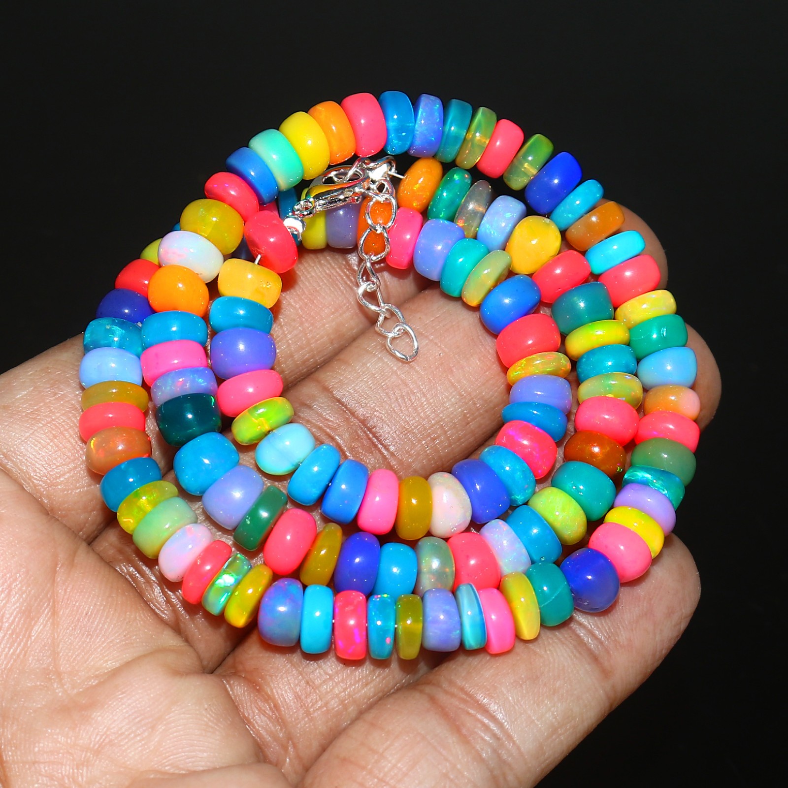 Ethiopian Opal Jewelry Multi Color Beaded Necklace Unique Gift Idea 3188P