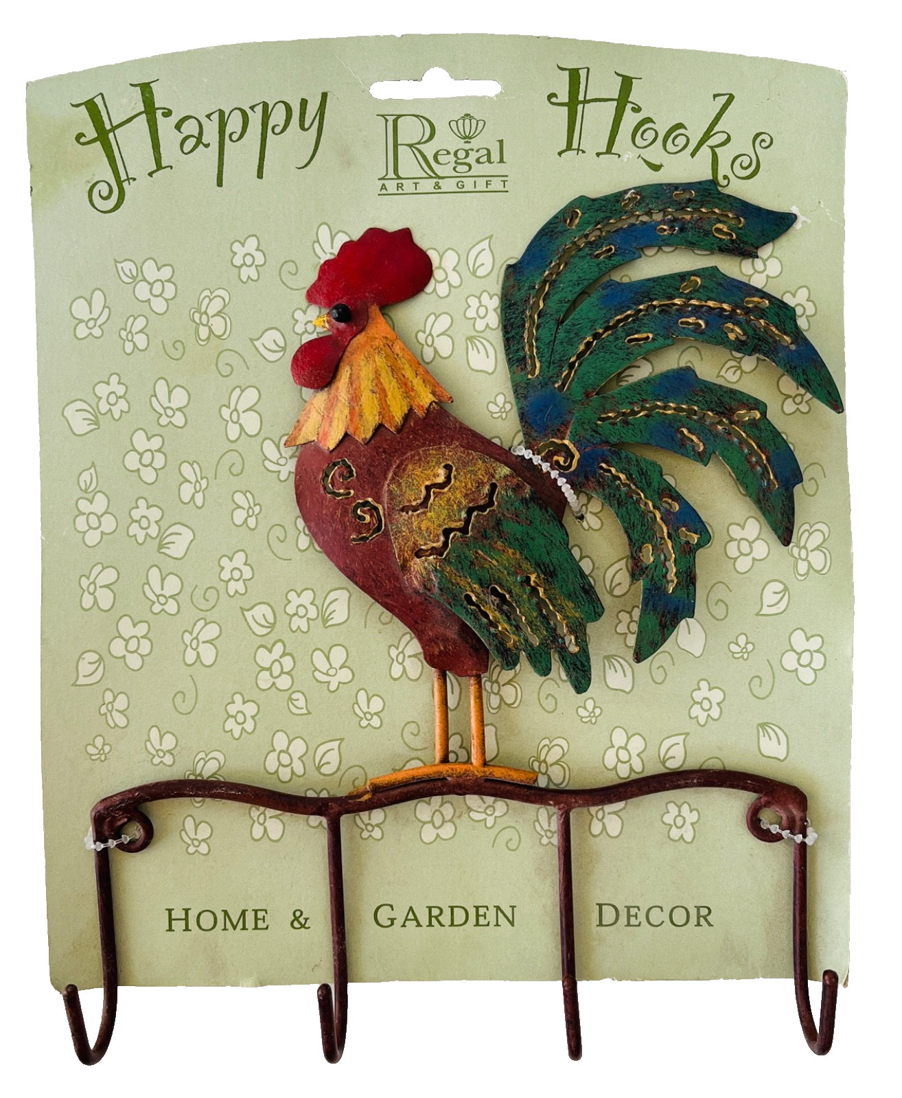 Rooster 4 Key Hooks Wall Art Keyholder Hats Aprons Light Clothes Happy Hooks