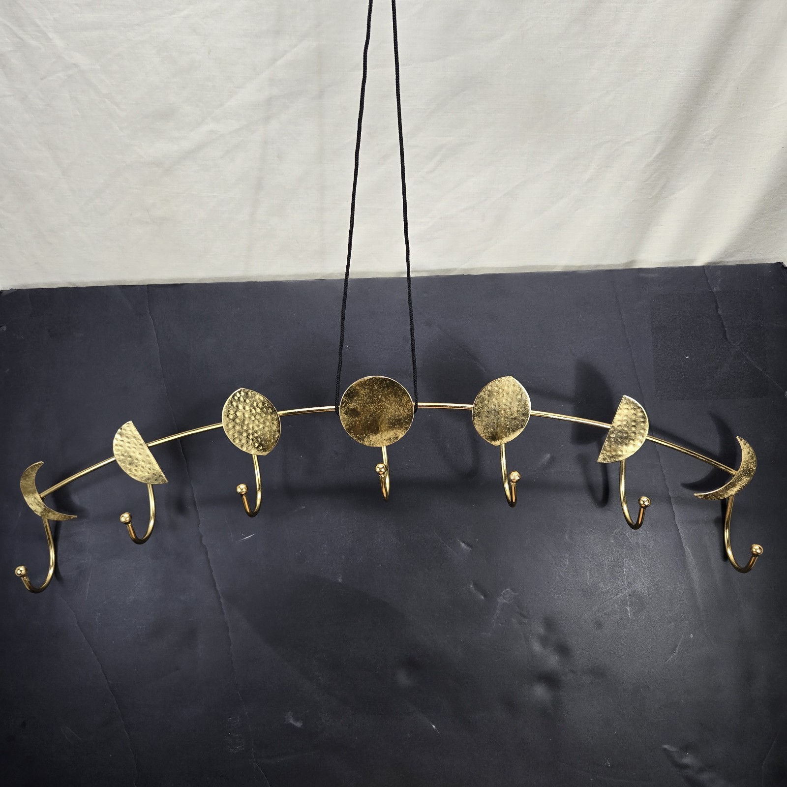 Celestial Wall Hanging Gold Tone Metal Rack 7 Hooks Full Half Moon 🌙🌝 Art Deco