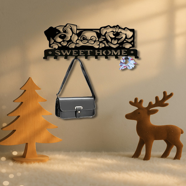 Dogs Metal Wall Art Peg Kitchen Towel Peg Black " Sweet Home" Decor With 10 Honk