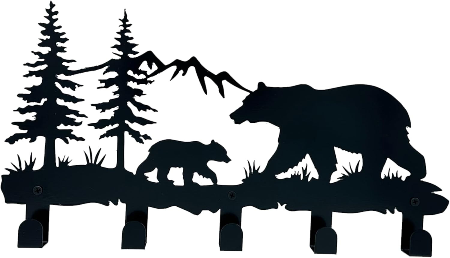 Metal Bear Coat Hooks - Animal Theme Wall Art Decor and Key Holder, Hangers for