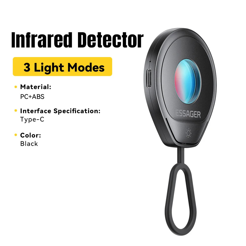 Hidden Camera Detector Portable Infrared Lens Finder Anti-Peeping Gadget Black