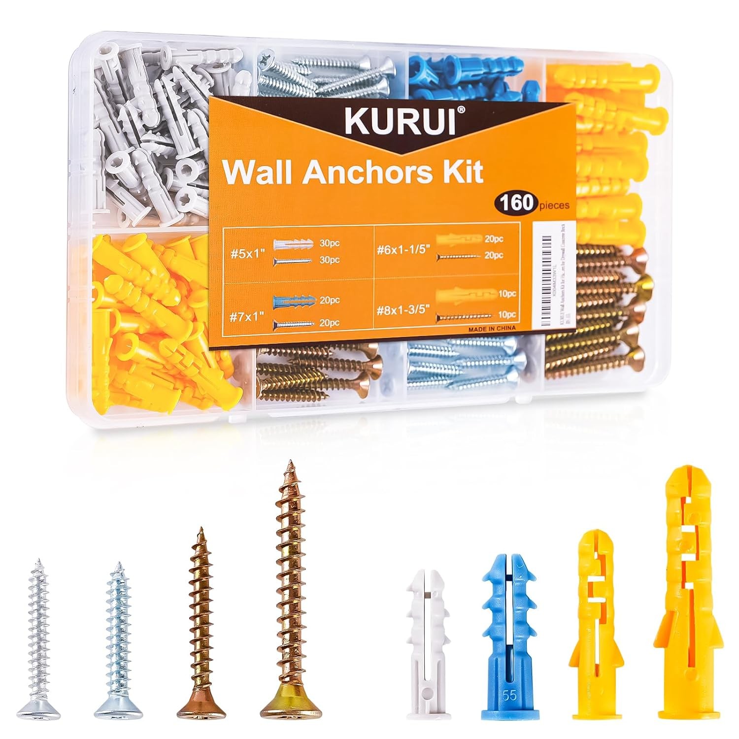 Wall Anchors Kit for Hanging Wall Art Decor, 160Pcs Drywall Anchors Assortment 