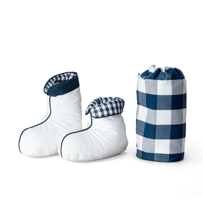 Authentic Hästens Luxury Goose Down Boots Slippers White/Navy Size M New w/ Bag
