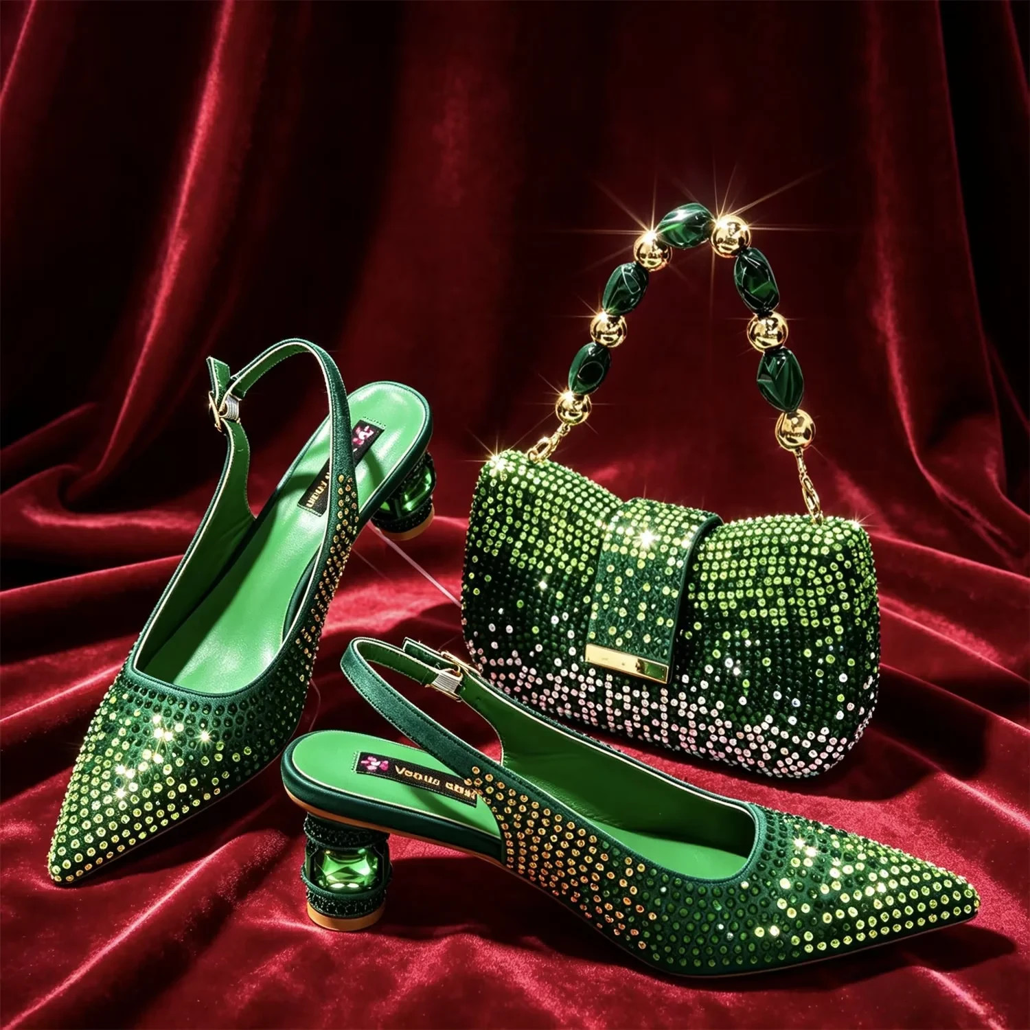Luxury Shoes And Bag Lady With Rhinestone Bridal Party New 1 Sets Italian Pink