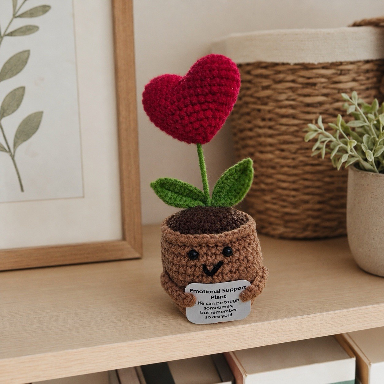 Handmade Crochet Heart Plant Emotional Support Gift Cute Desk Shelf Decor Plush