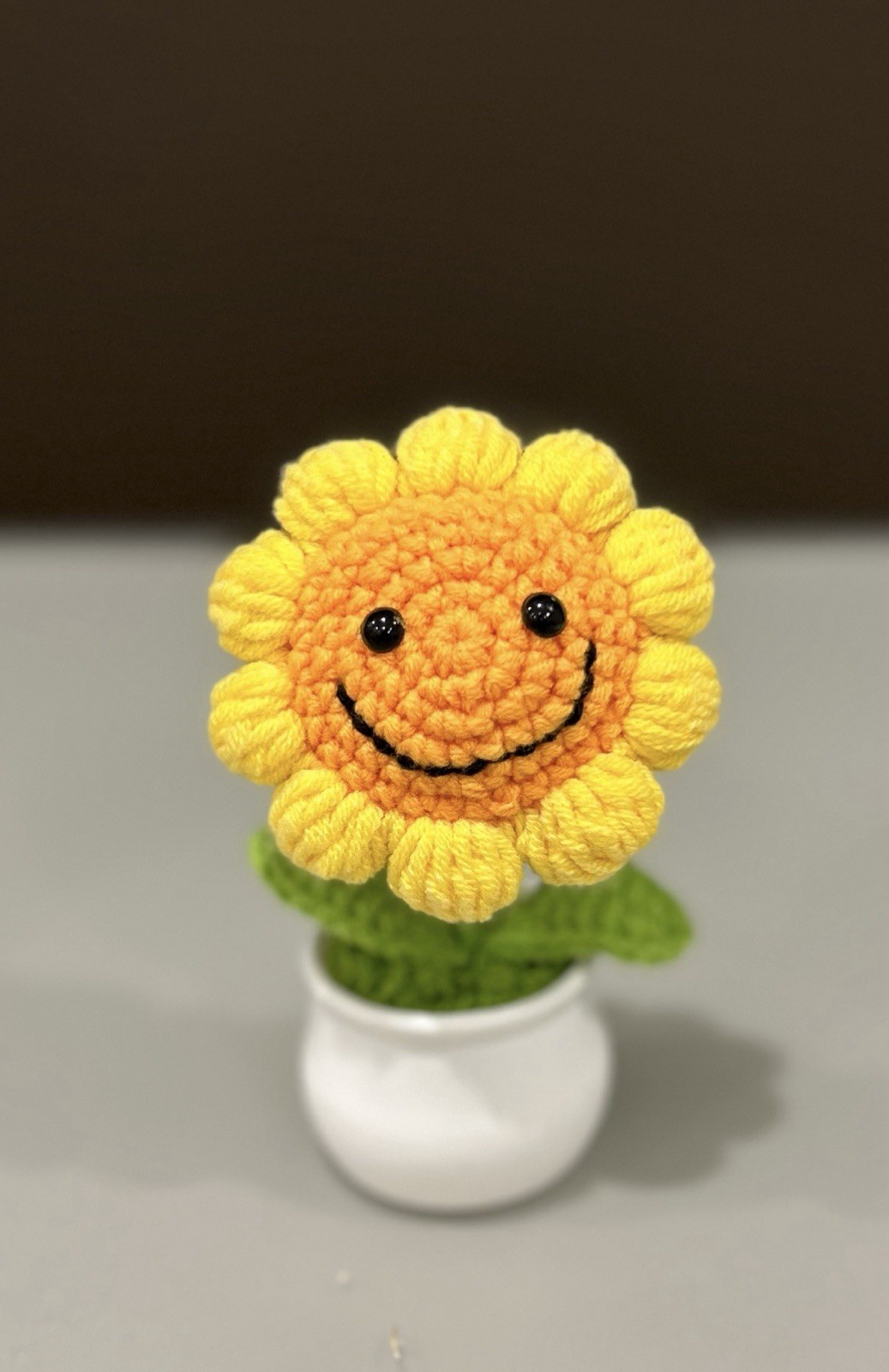 Handmade Crochet Smiling Sunflower Plush in Pot | Cute Amigurumi Decor Gift