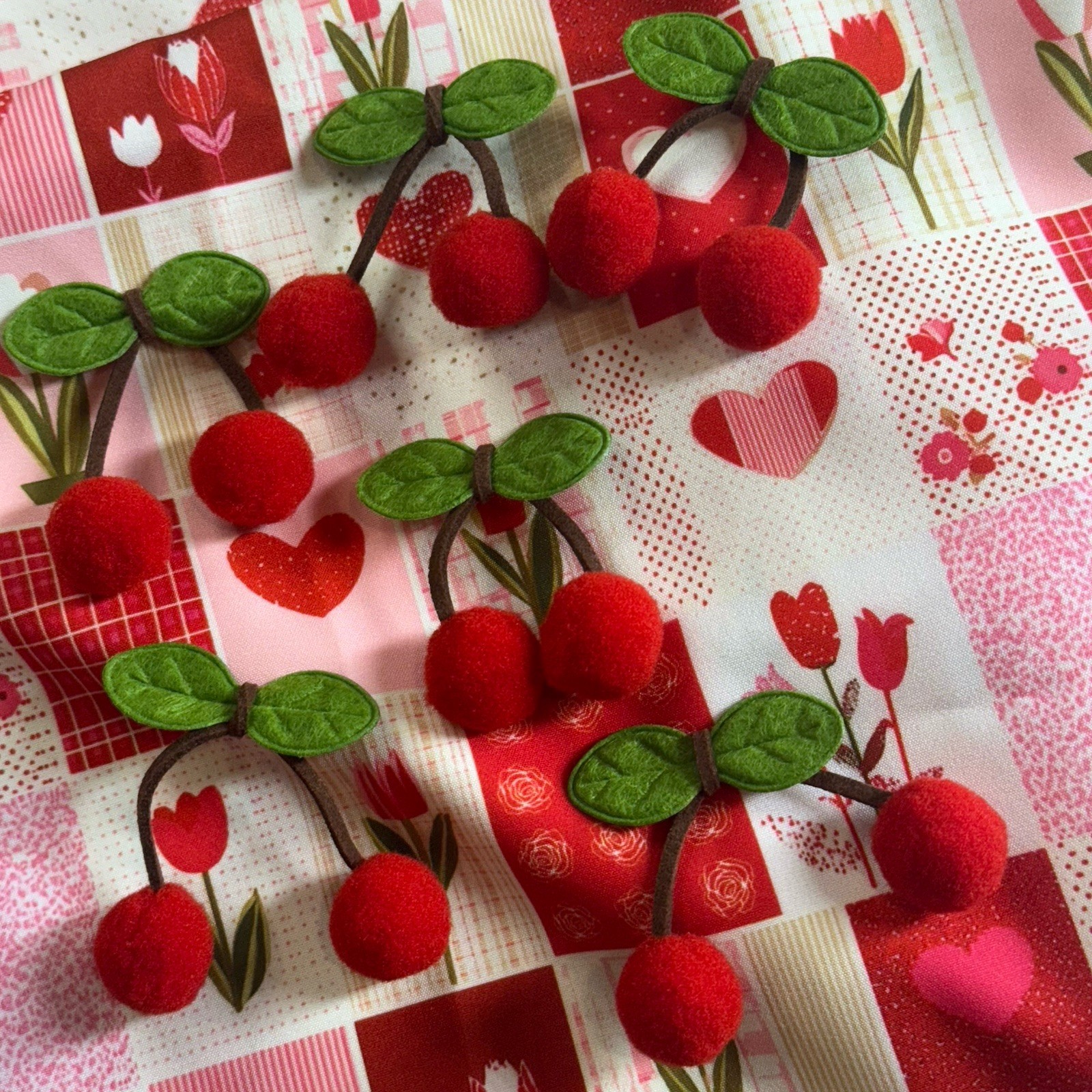 Felt Cherry Shape Applique Cute 6 Pack Garland DIY Cherries Summer Decor  NEW