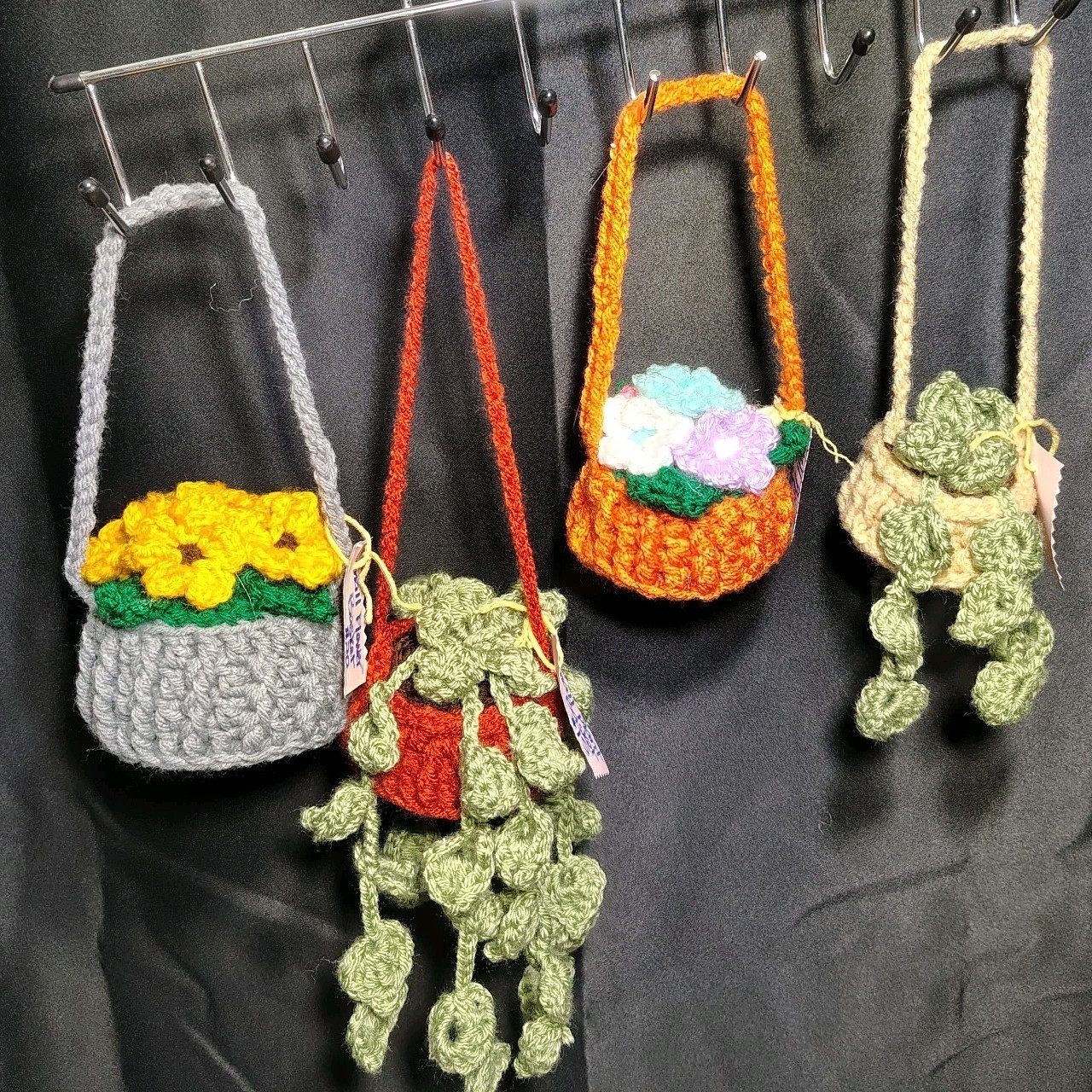 Crochet Plant Car Charm, Hanging Basket Ornament, Cute Car Decor, Birthday Gift