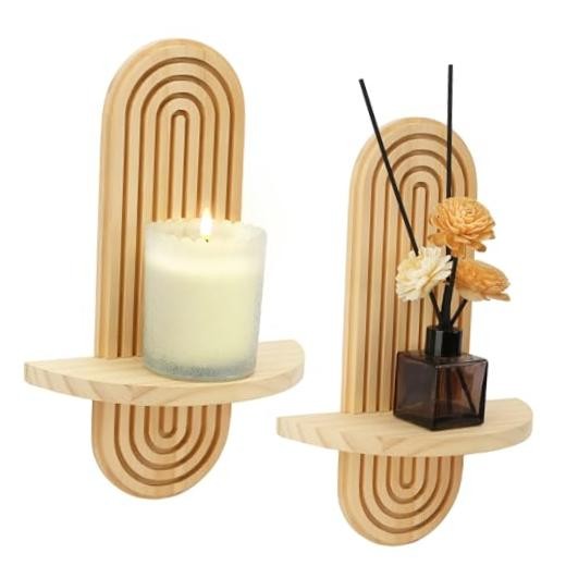 Bohemian Wood Candle Sconces Set of 2 - Wall Mounted Candle Holders Art Decor,