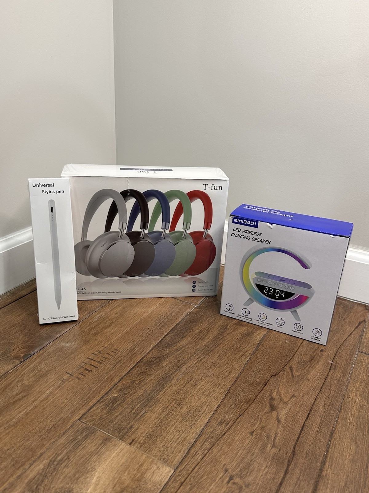 New Sealed Tech Bundle: T-Fun Wireless Earbuds + LED Charging Speaker+Stylus Pen