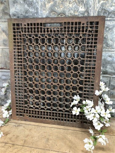 Art Deco Grate, Vintage Cast Iron Ornate Wall Floor Register Vent (26x22) A