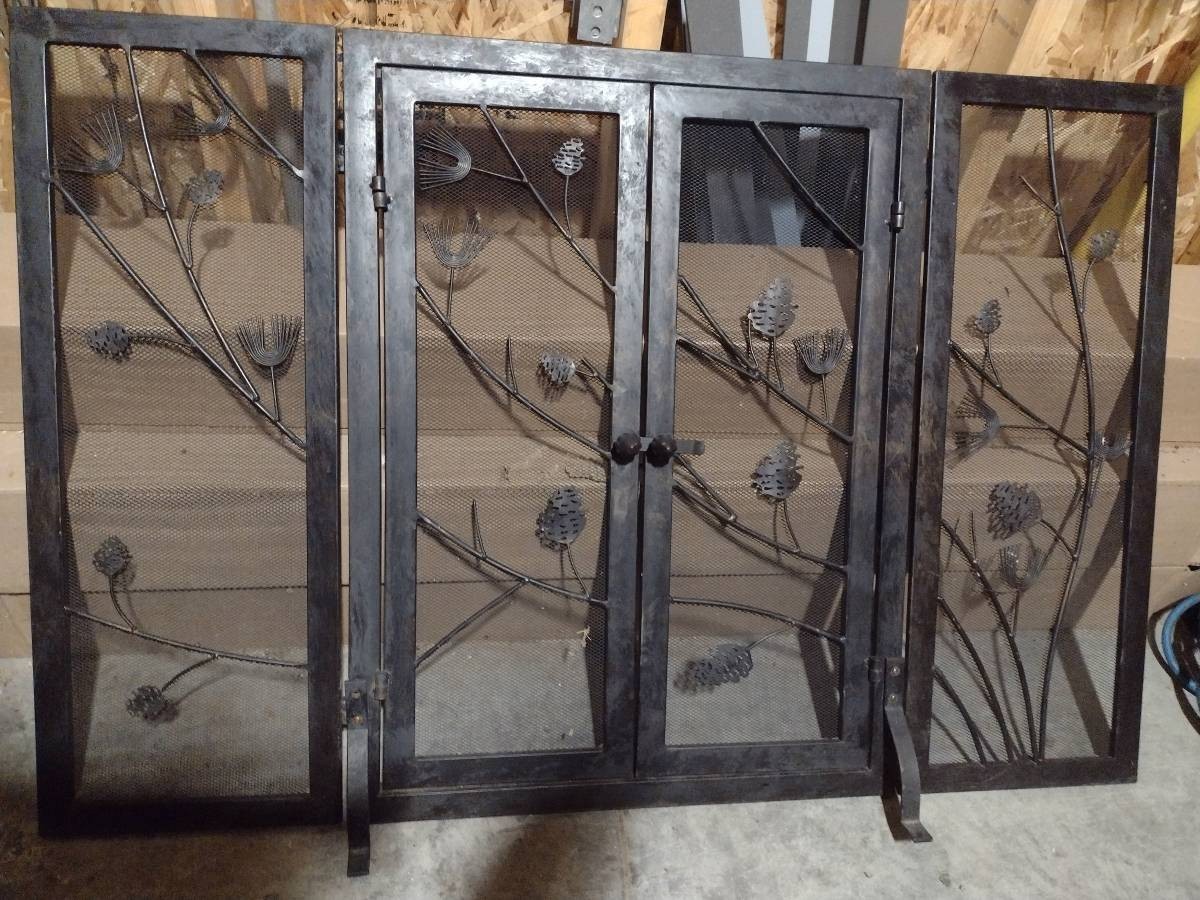 Fireplace screen guard protector iron and brass decor wall art Free standing