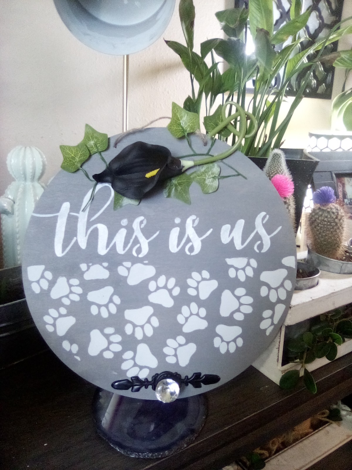 Modern Hand Stained 12" Pet Organizer Dog Leash Organizer Dog Paw Home Decor
