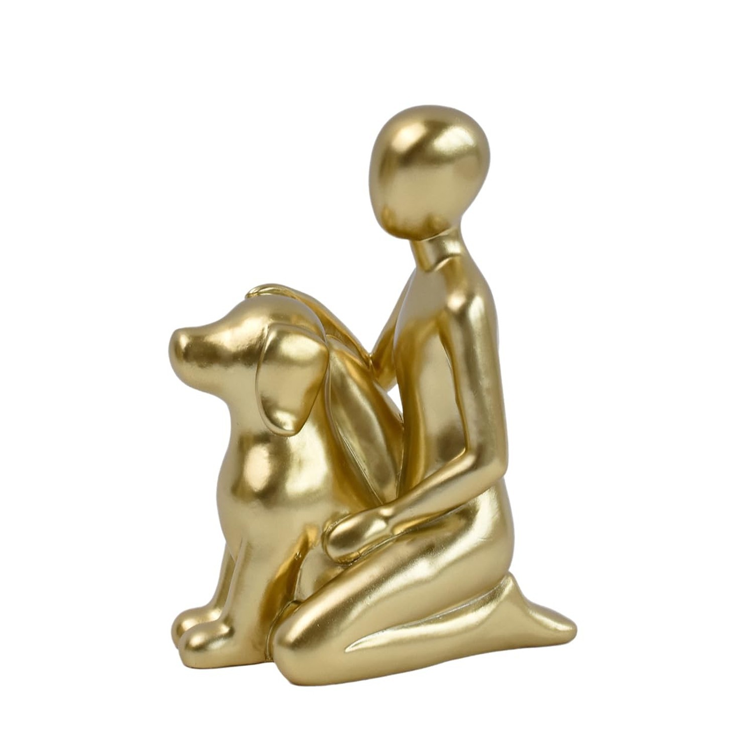 Decorative Man and Dog Resin Statue, Modern Home Decor, Pet Memorial Sculptur...