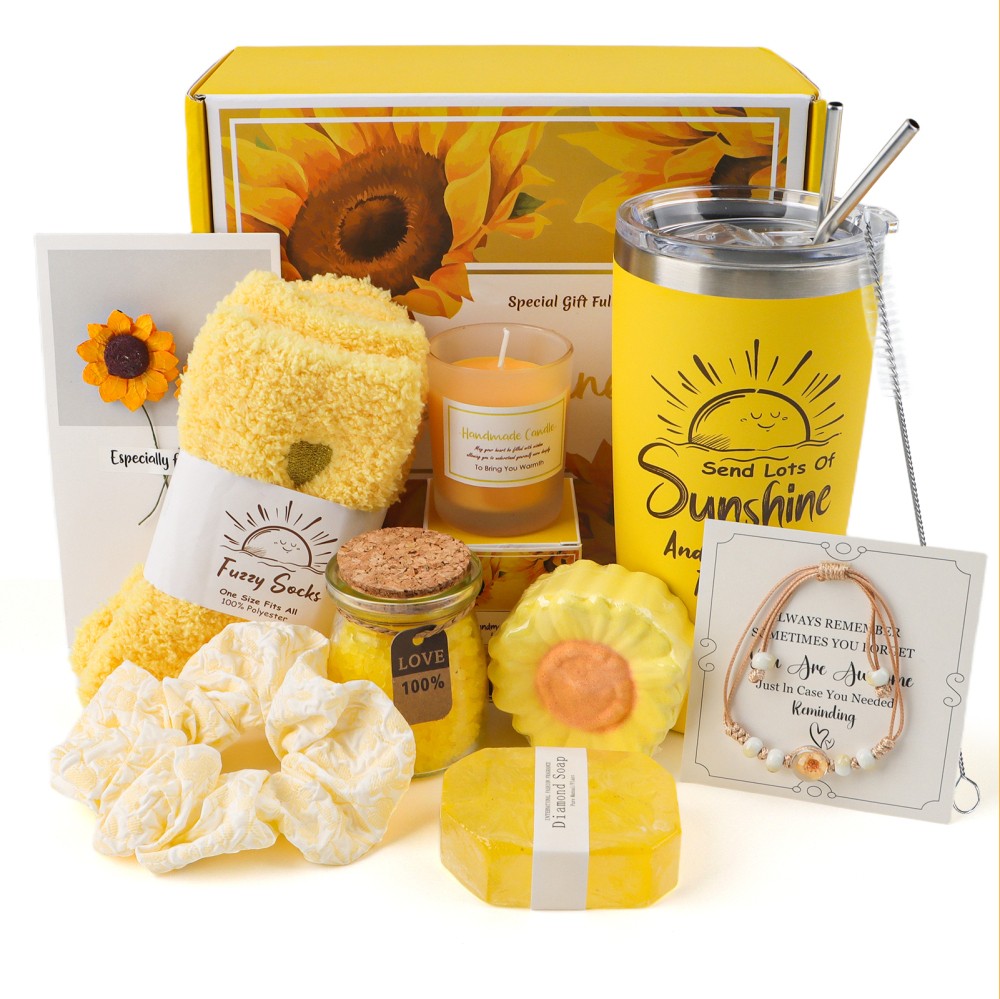 Sunflower Gift Basket for Women, Unique Thinking of You Self Care for Mom,Sister