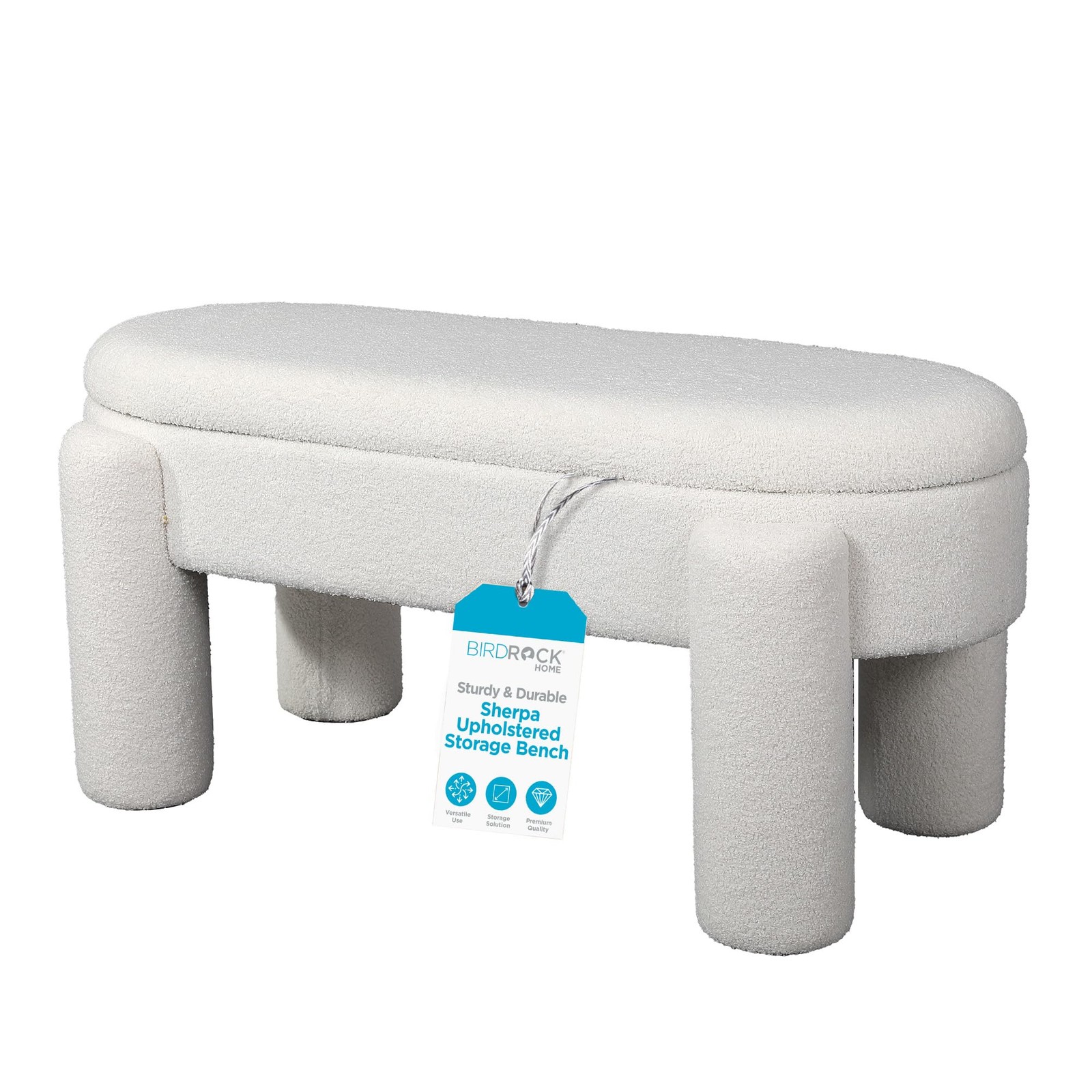 Sherpa Upholstered Storage Bench | Cozy Seat with Soft Sherpa Cushion, Versat...