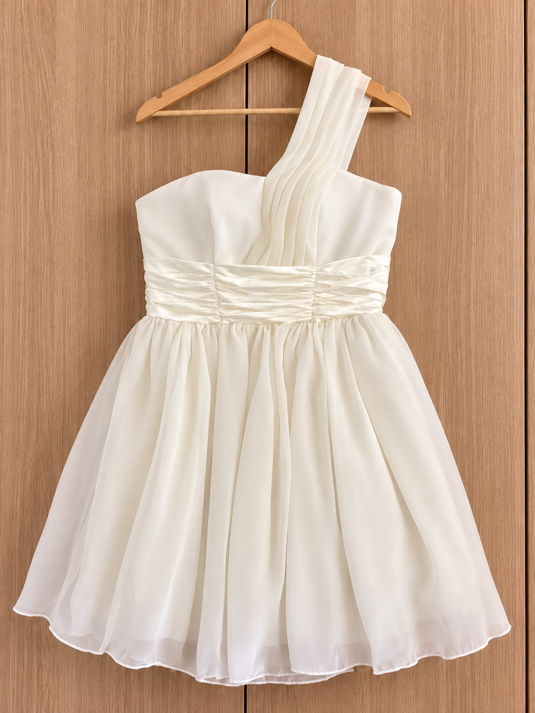 New Ivory White Chiffon Formal Party Dress One Shoulder Ruched A-Line Elegant