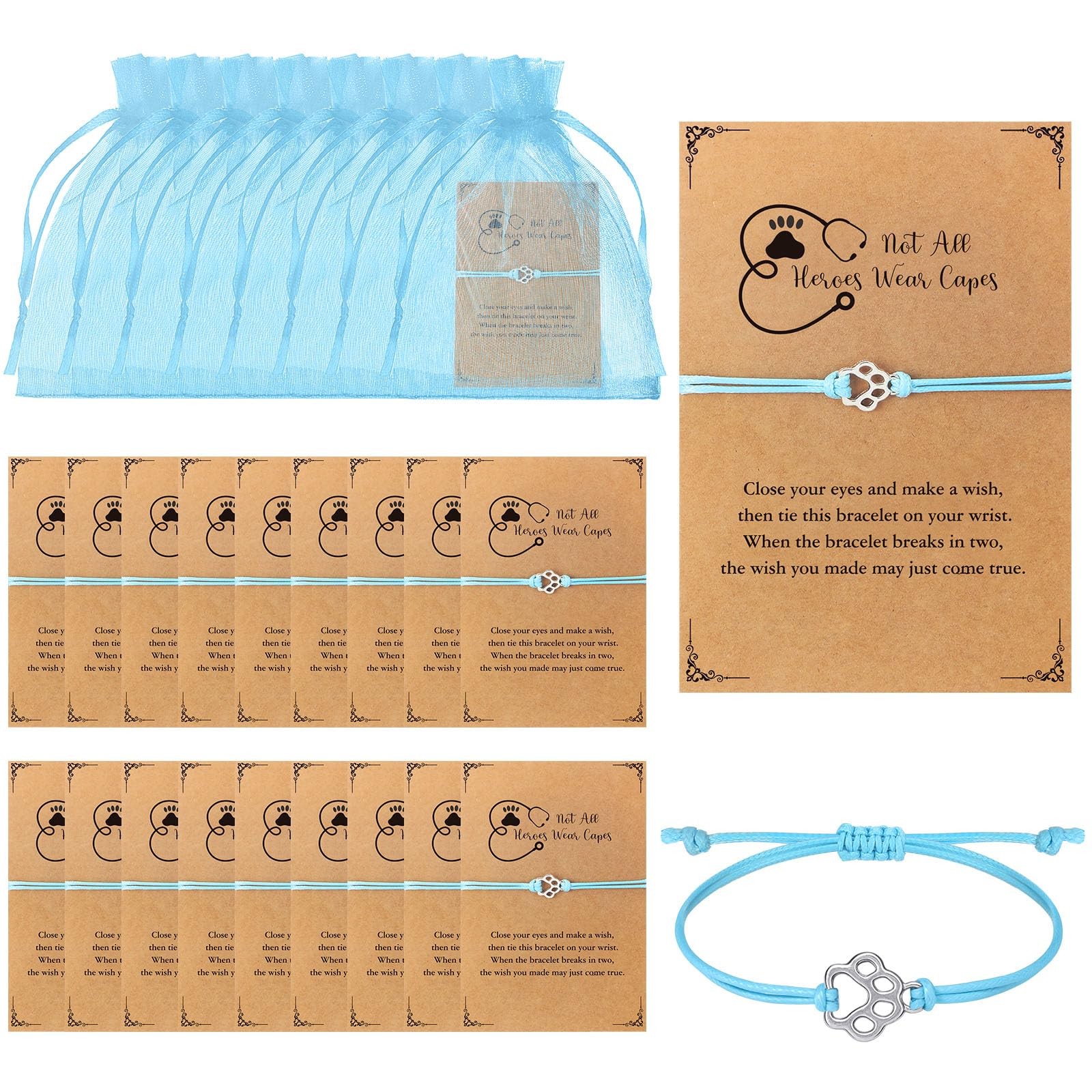 12 Pcs Christmas Vet Tech Gift Paw Print Bracelets Bulk Veterinary Appreciation