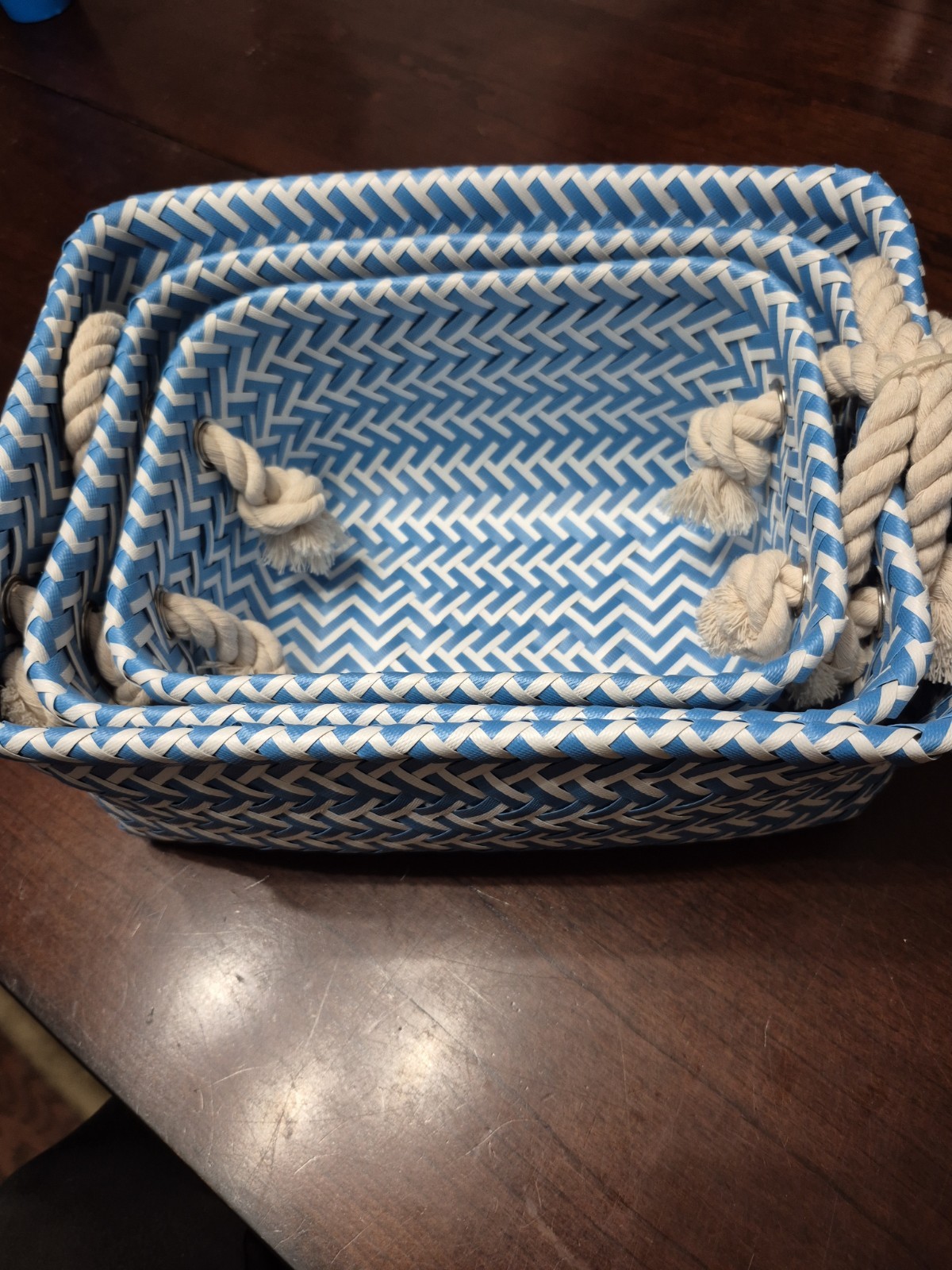 Interiors by Design Fabric Storage Baskets Set of 3 Blue White 13" 11" 10"
