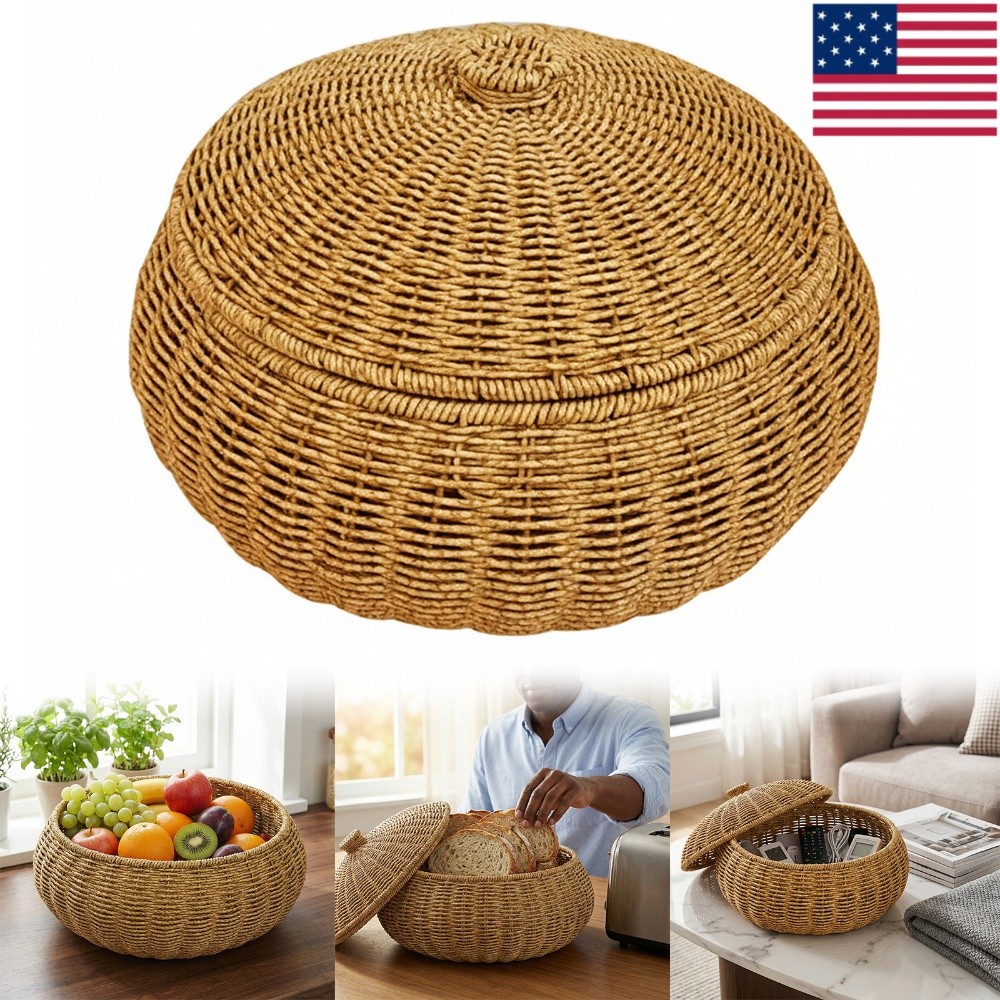 Round Rattan Boxes Weaving Decorative Shelf Basket Ideal for Picnics & Dining