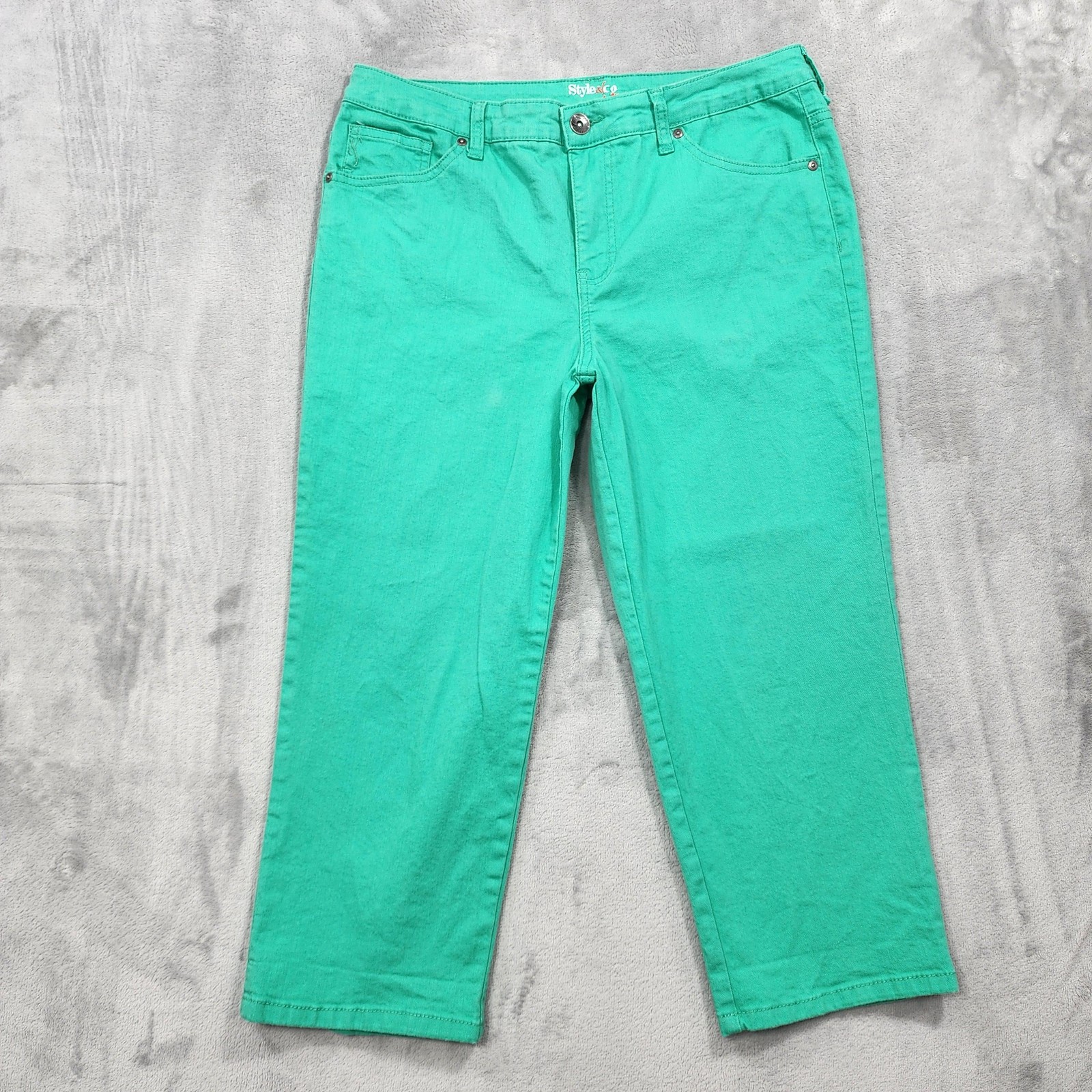 Style&Co Jeans Womens 12 Green Mid Rise Capri Crop Pockets Stretch Denim Casual
