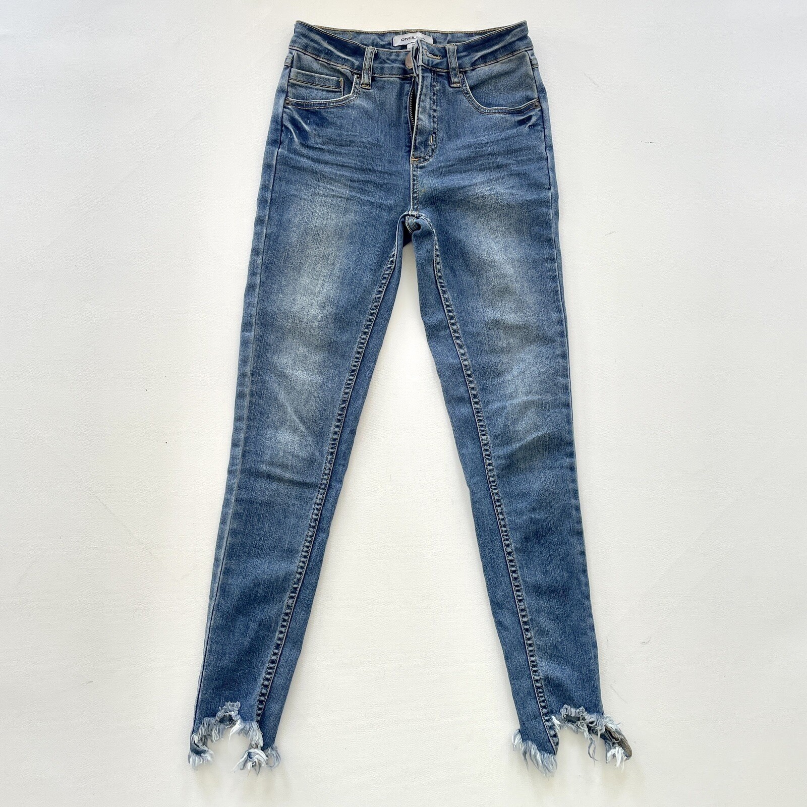 O'Neill Women's 24 Blue Skinny Jeans Faded Distressed Raw Hem Casual Style Denim