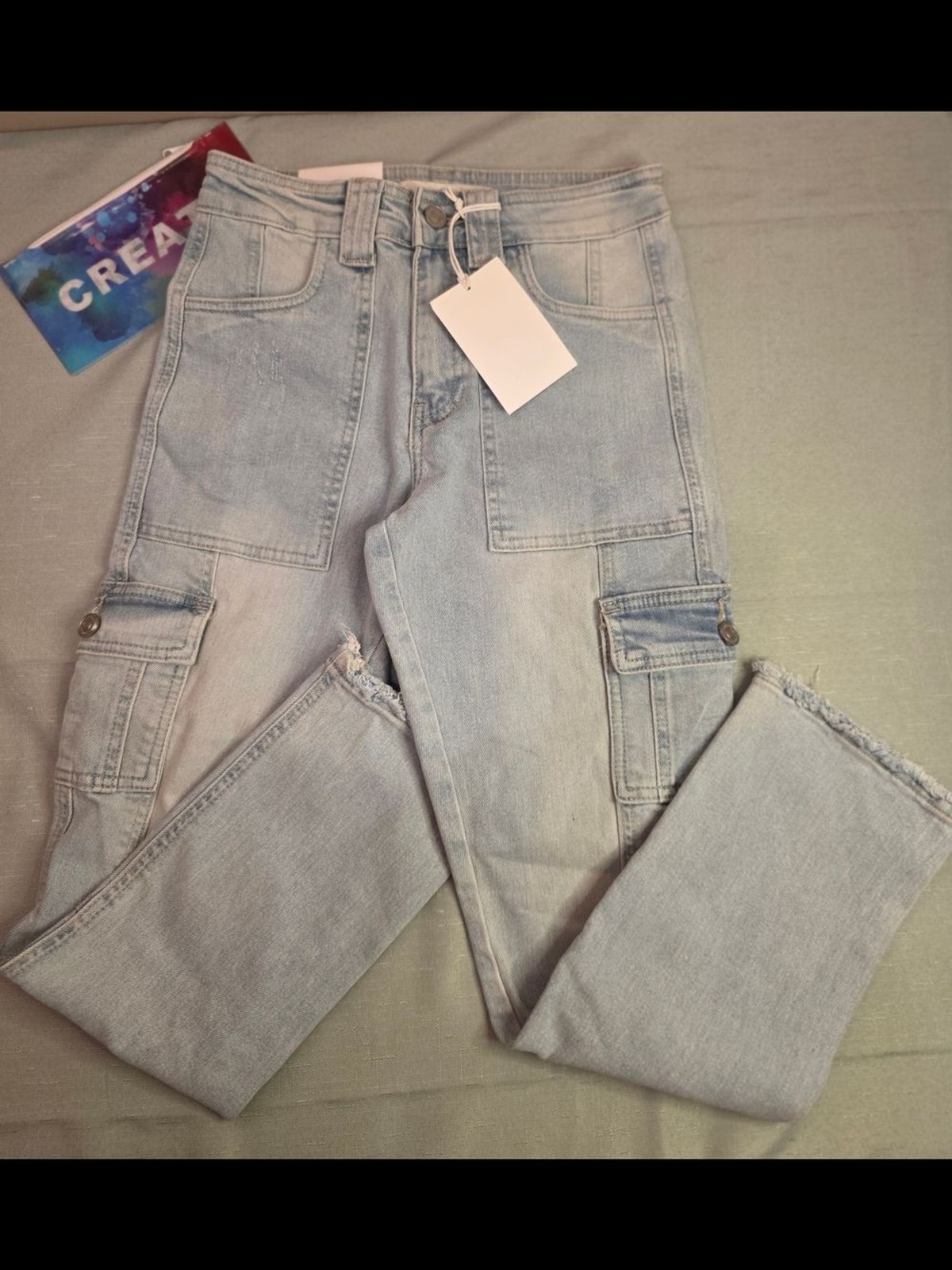 Kancan Light Wash Cargo Jeans  - Casual Utility Style Size 0