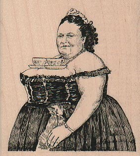 Coffee Cups Lady 3 x 3 1/4" Rubber Stamp, Funny Stamp, Barmaid Stamp, Humorous
