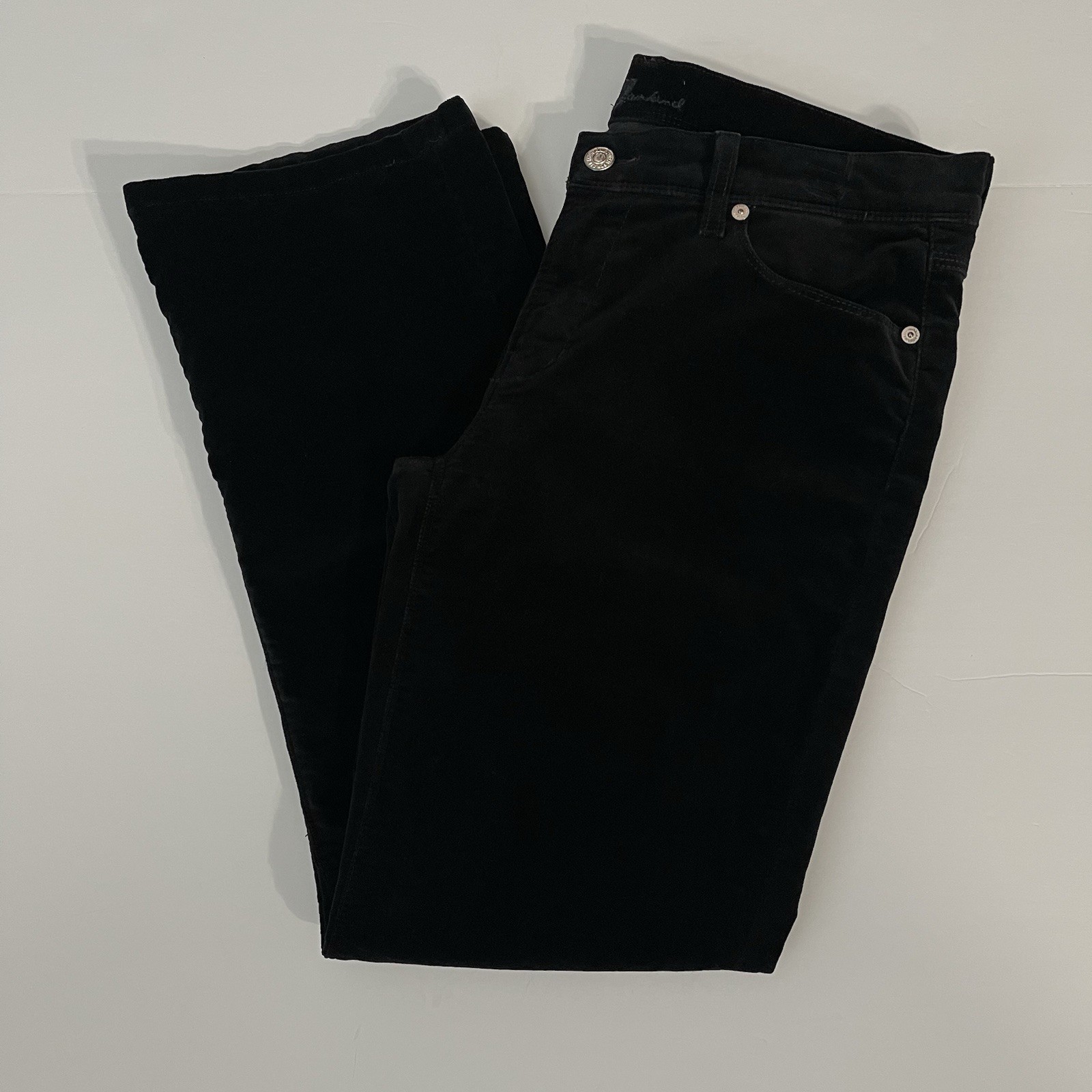 7 For All Mankind Mia Black Velvet Stretch Boot Cut Jeans Size 31 Casual Style