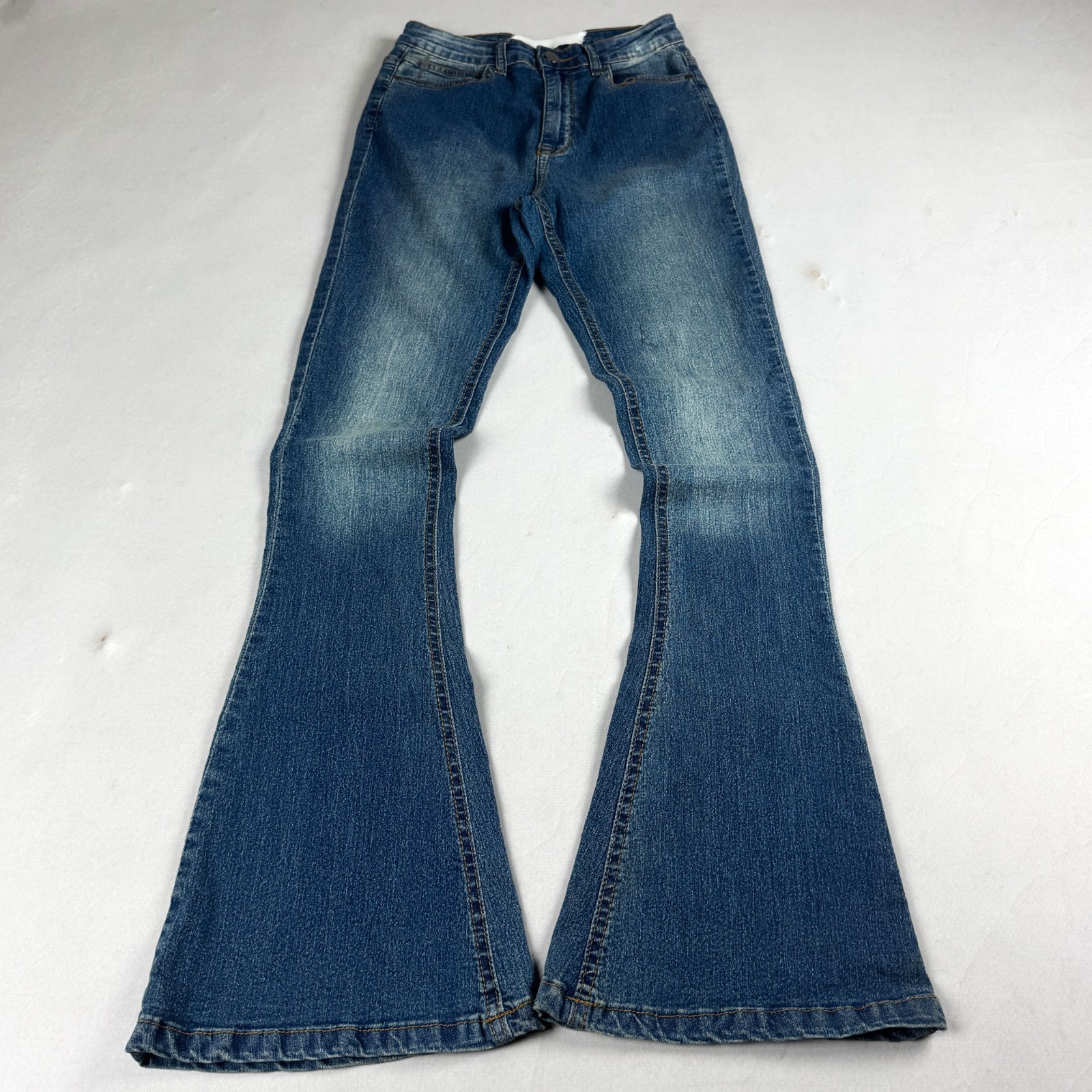 Vintage Blue Denim Flare Jeans High Rise Y2K Bootcut Retro Festival Casual Style