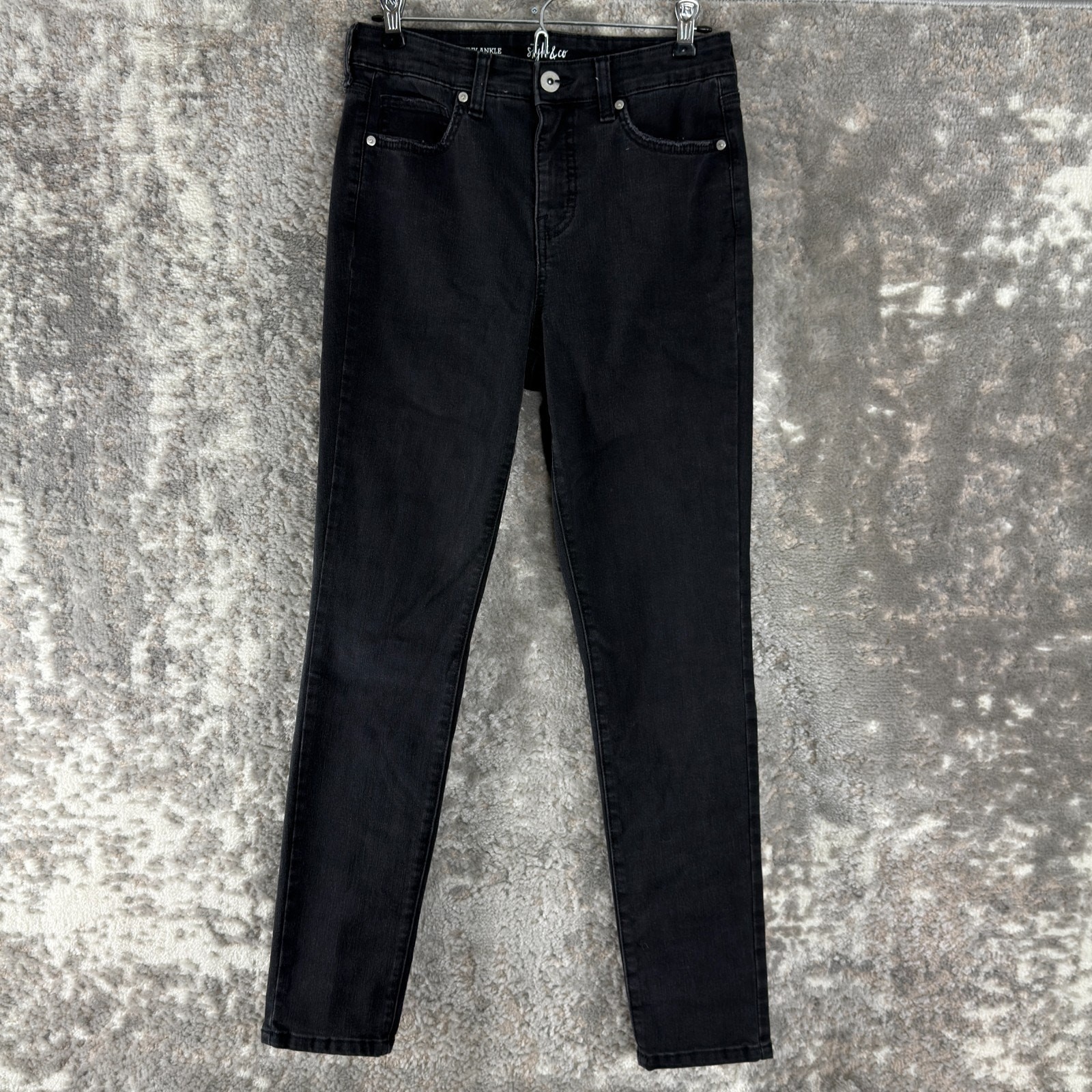 Style Co Size 4 Skinny Ankle Denim Jeans Pants Black Button Zip Casual