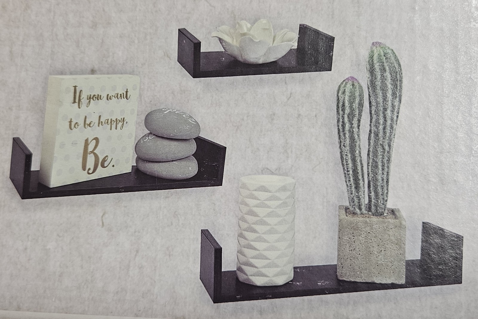 Interiors by Design Black Wood Wall Shelves 3 Pc Set Floating Shelf MDF