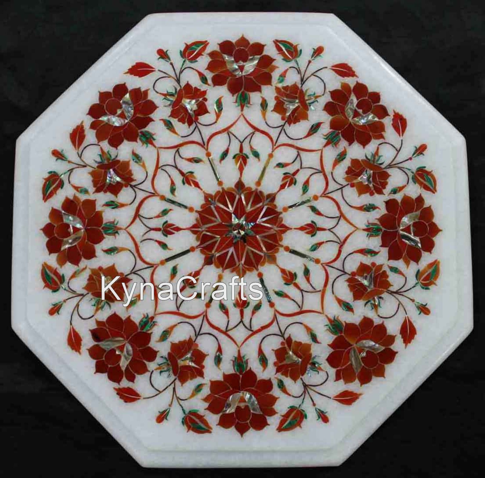 Beautiful Floral Design Inlay Work End Table Top Marble Coffee Table for Home
