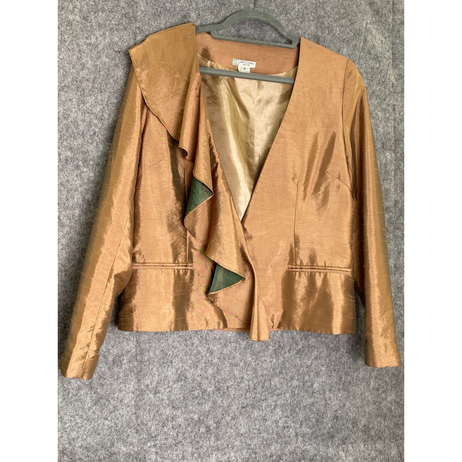 Grace Chuang New York Bronze Polyester Draped Evening Jacket Women's Small