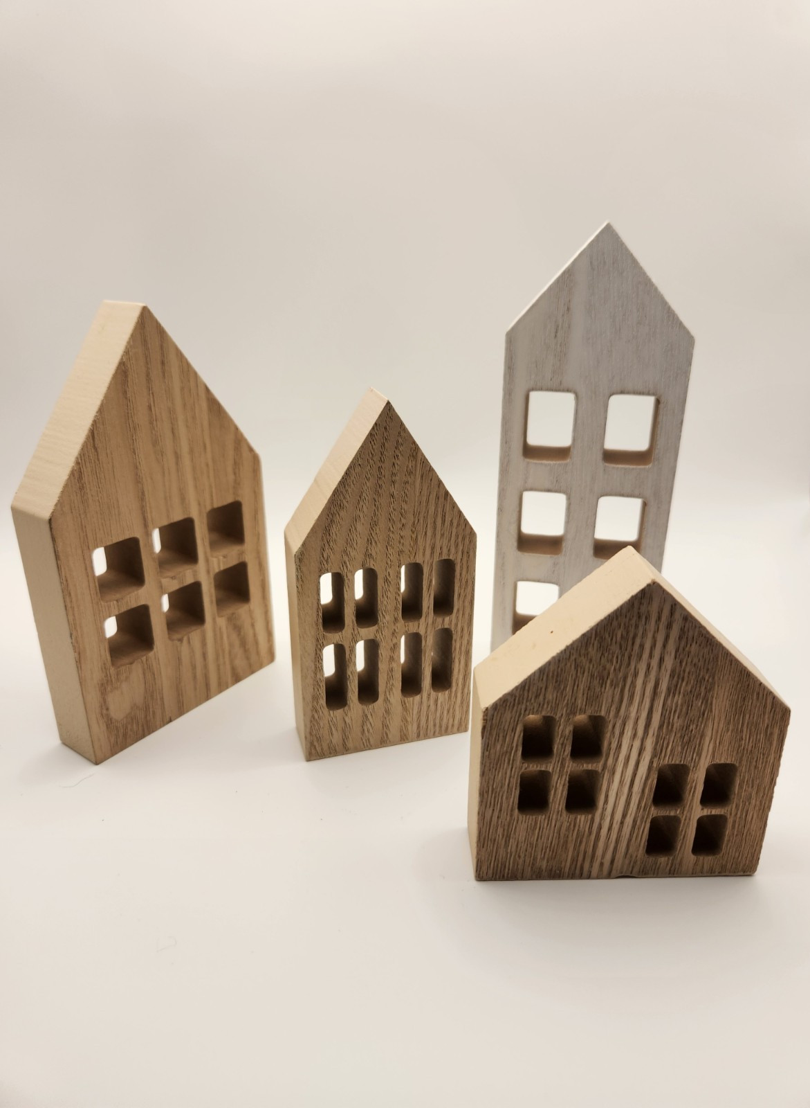 Wooden Houses Small Shelf Decor-Set Of 4