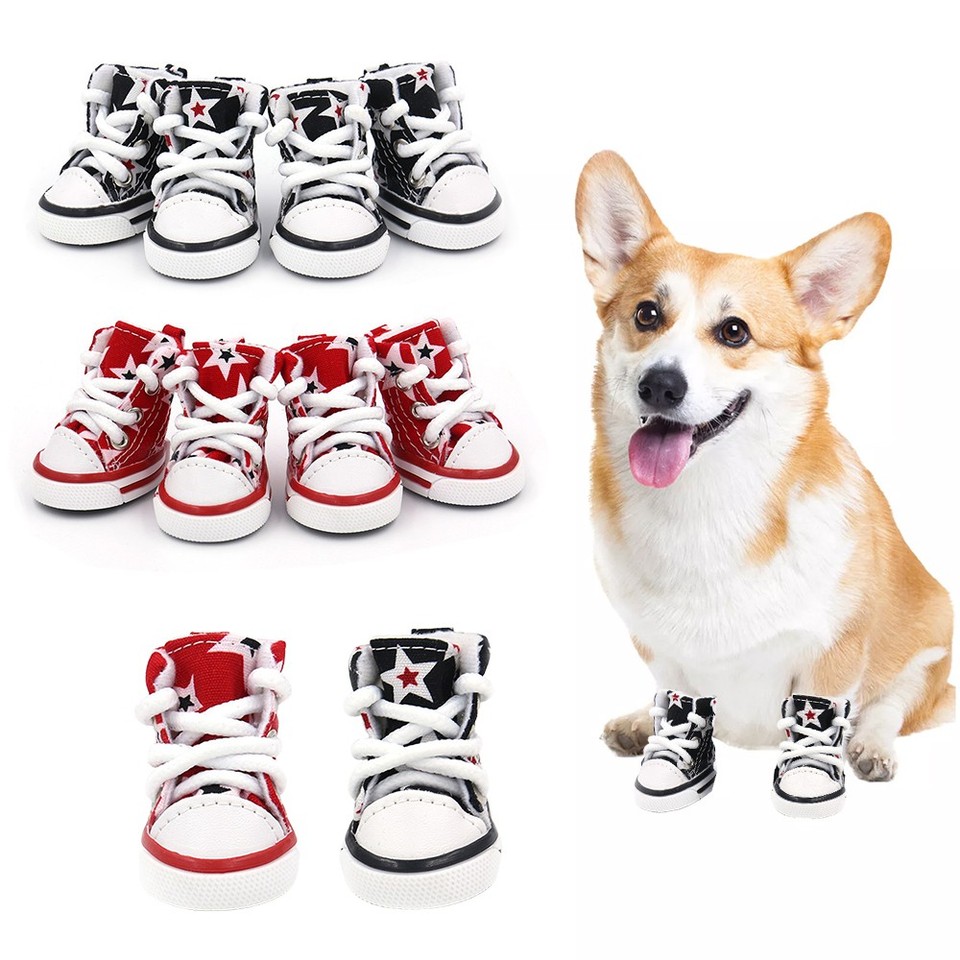 4pcs Pet Dog Canvas Shoes Anti-slip Boots for Small Puppy Dog Waterproof Outdoor