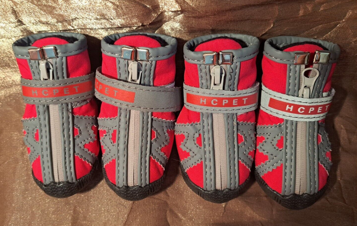 ❤HCPET DOG WALKING BOOTIES/SHOES ANTI SLIP EXTRA SECURE RED/GRAY SIZE 3 ❤